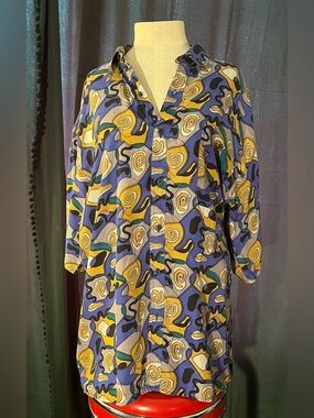 Vintage 90s Pure Silk Shirt Size XL Geometric Psychedelic Men’s Print Button Up